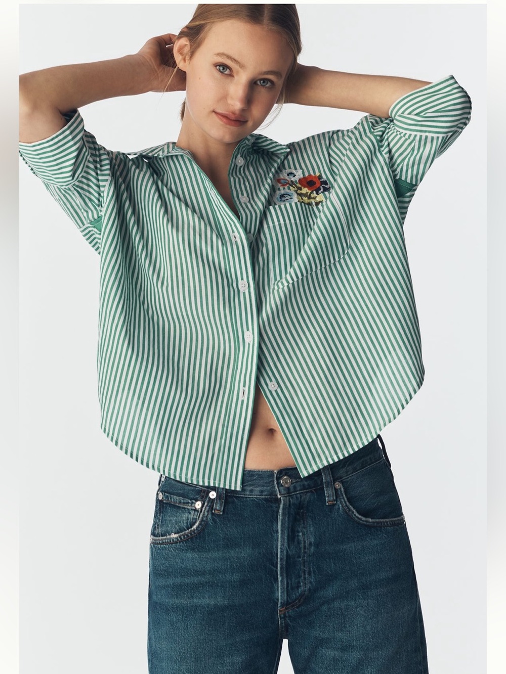 Maeve Mabel embroidered pocket boxy oxford shirt
